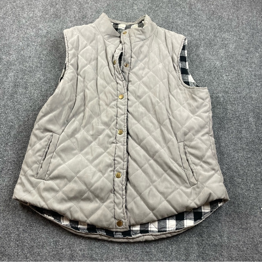 JEN & CO Women’s Quilted Black Gingham/Grey Reversible Vest size: XXL